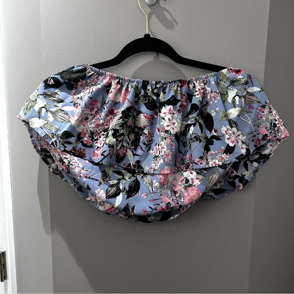 Lulus Move Freely Periwinkle Blue Floral Print Strapless Crop Top-Md - Picture 7 of 11